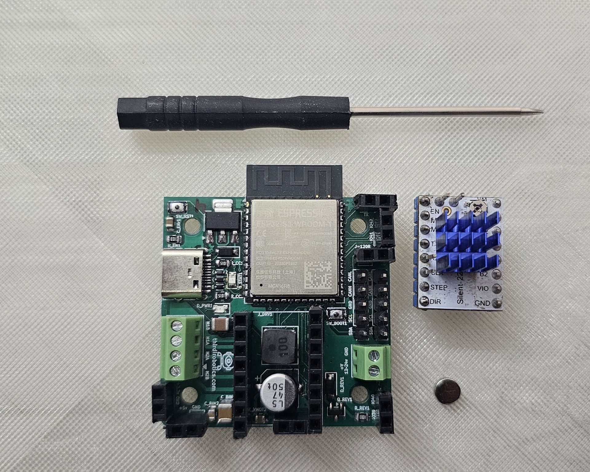 Controller next to a standard stepper driver for size reference